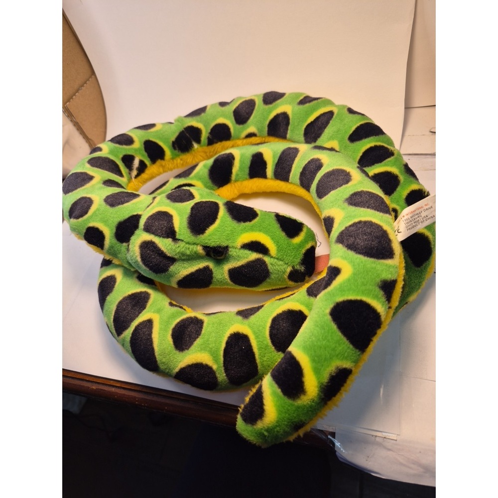 Stuffed Snake K &M International Plush Black Green Yellow Not Poisonous 54 In.